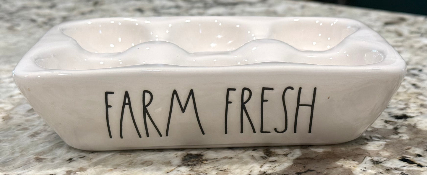 New Rae Dunn white ceramic FARM FRESH egg holder
