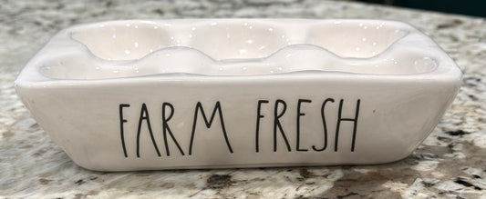 New Rae Dunn white ceramic FARM FRESH egg holder