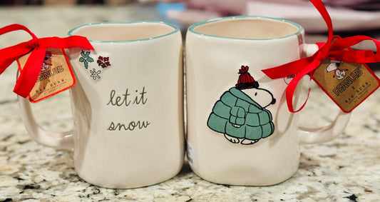 New Rae Dunn x Peanuts Snoopy ceramic Christmas coffee mug LET IT SNOW ❄️