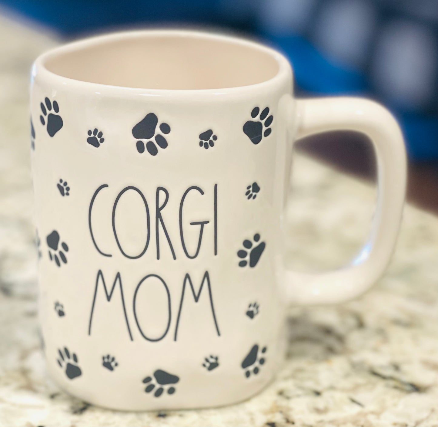 New Rae Dunn white ceramic paw print 🐾 coffee mug CORGI MOM