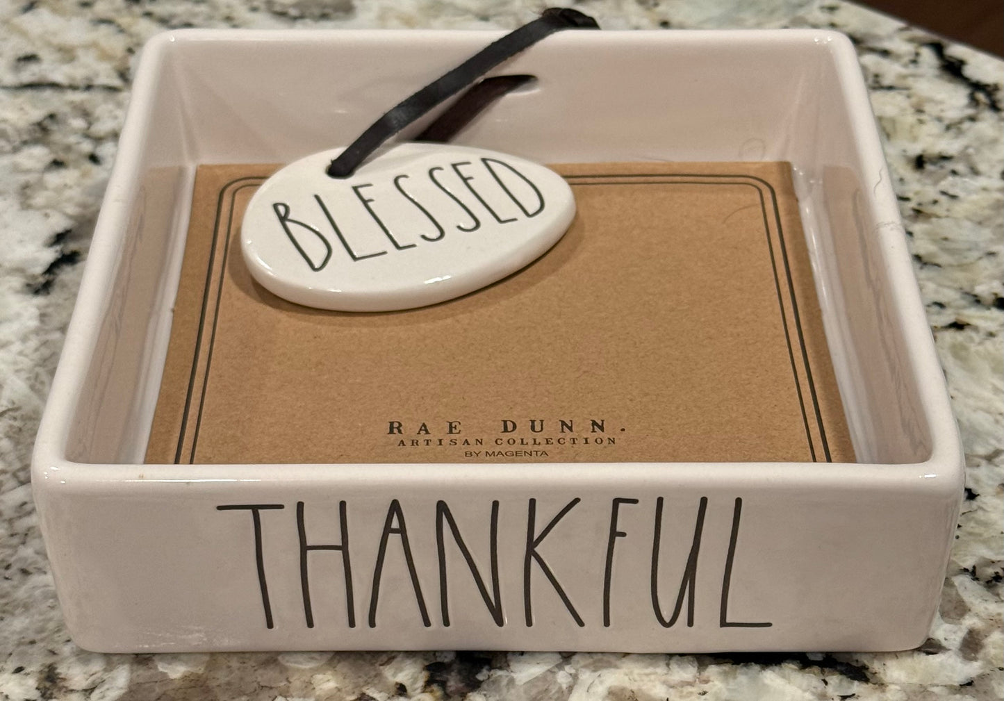 New Rae Dunn white ceramic napkin holder THANKFUL:BLESSED