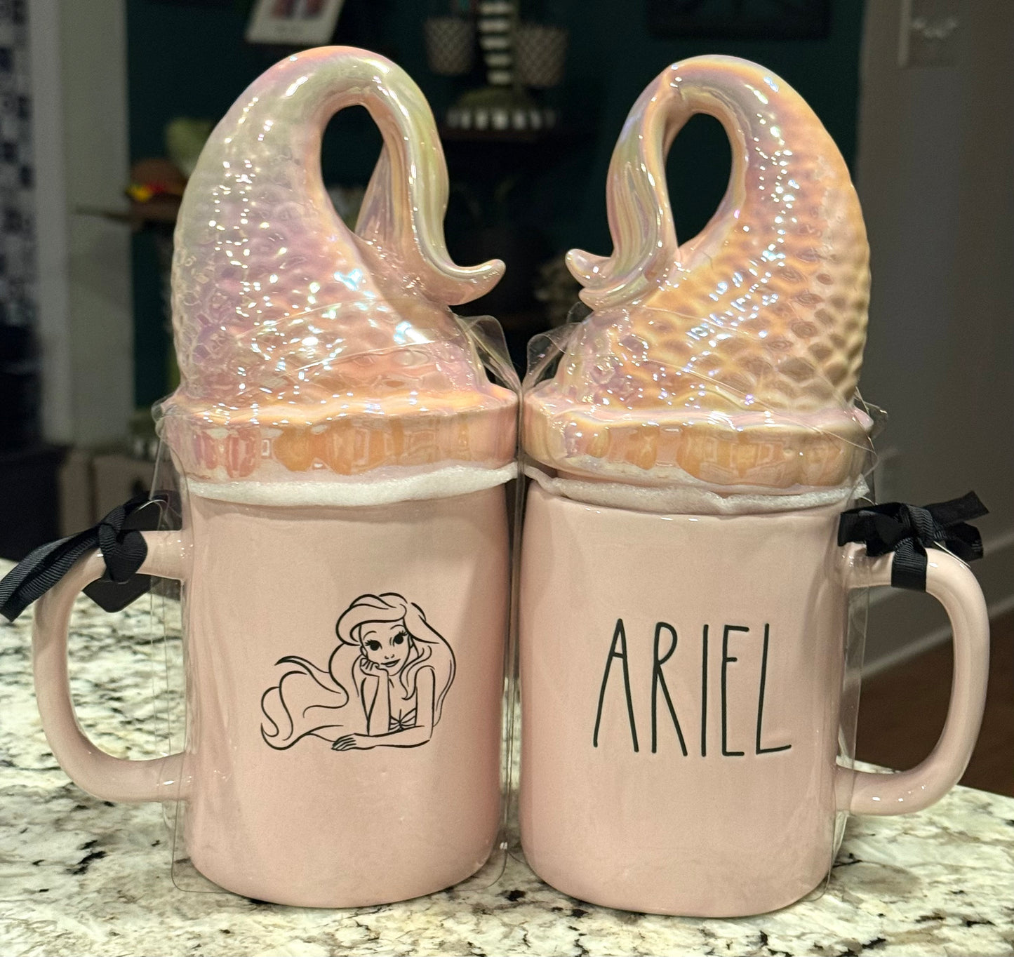 New Rae Dunn pink ceramic coffee mug mermaid tail topper ARIEL