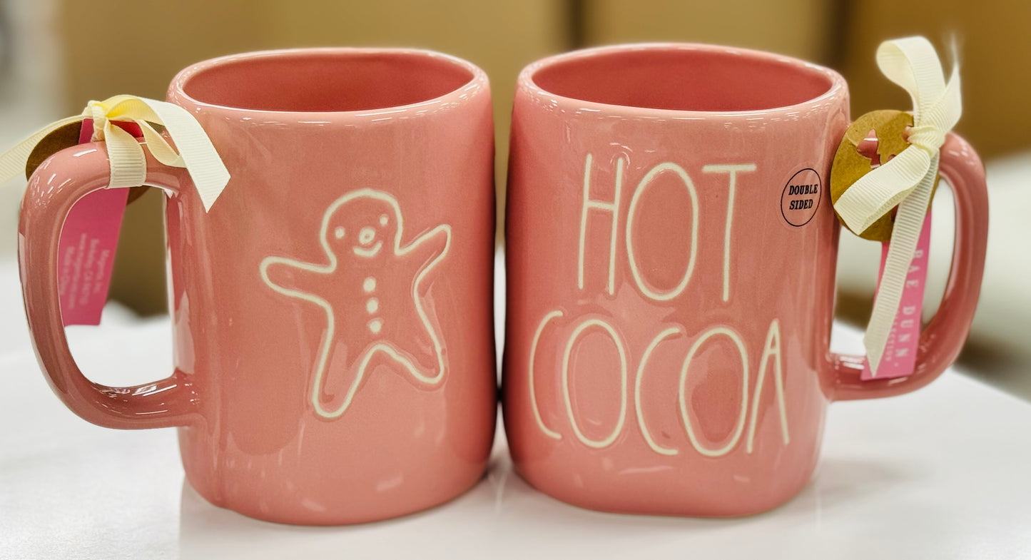 New Rae Dunn ceramic pink Christmas mug HOT COCOA