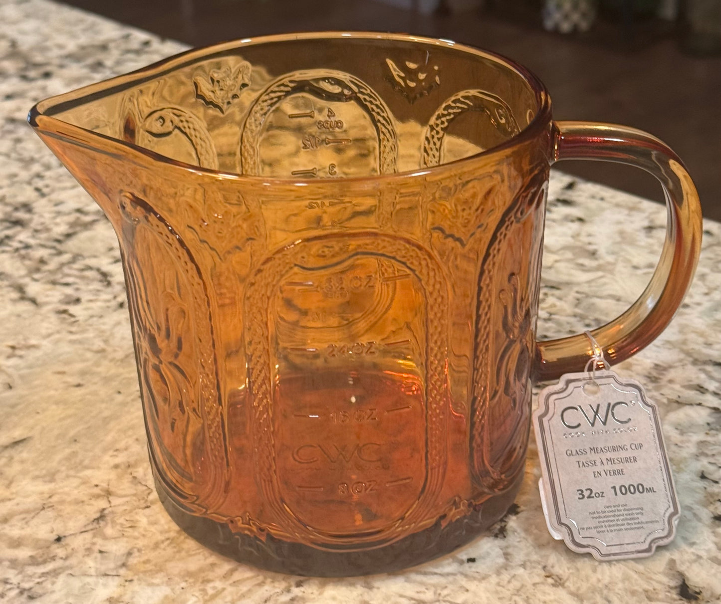 New Amber Halloween glass spider measuring cup
