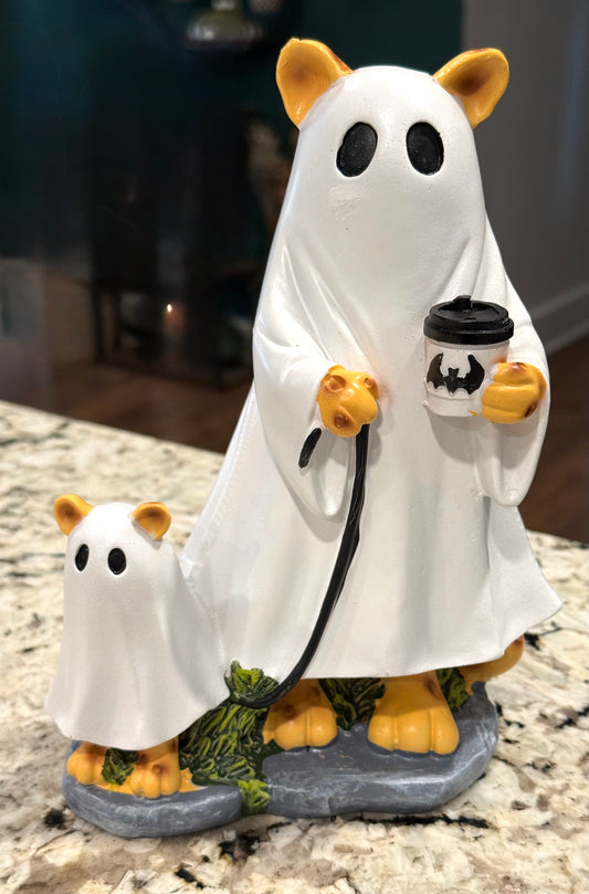 New resin 9” Halloween ghost cats & coffee decor