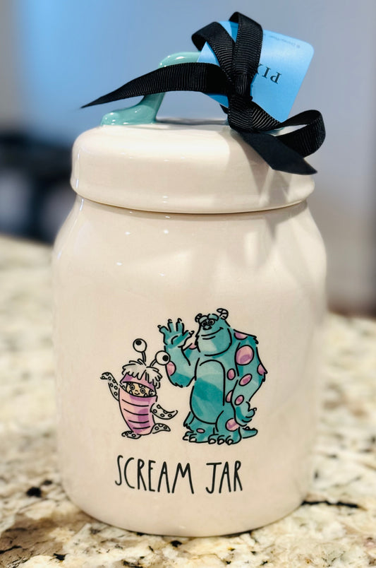 New Rae Dunn x Pixar’s Monsters INC. SCREAM JAR white ceramic bay canister 6.25”