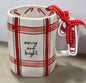 New Rae Dunn red plaid ceramic Christmas coffee mug MERRY & BRIGHT