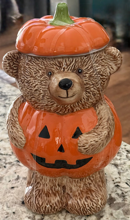 New ceramic Teddy Bear Creepy Critters fall pumpkin cookie jar canister