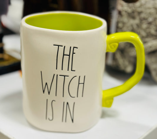 New Rae Dunn white ceramic Halloween coffee mug THE WITCH IS IN