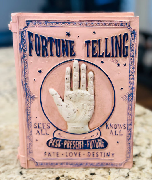 New pink resin Halloween 👻 decor book FORTUNE TELLER palm reader