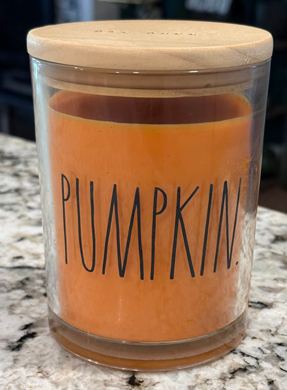 New Rae Dunn PUMPKIN glass fall scented candle 16oz Pumpkin Pie Latte scented