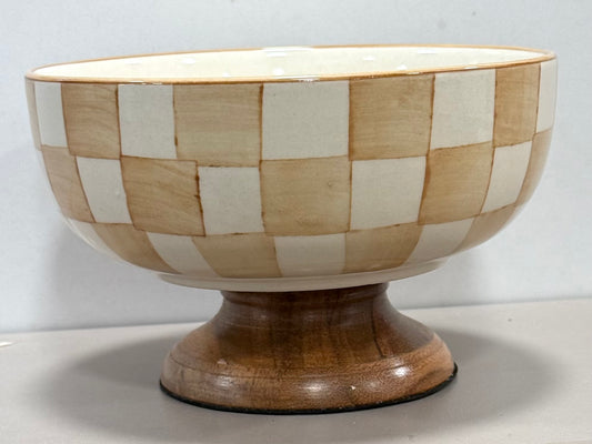 New Made in India butter checkered mini pedastel candy dish 6x4”