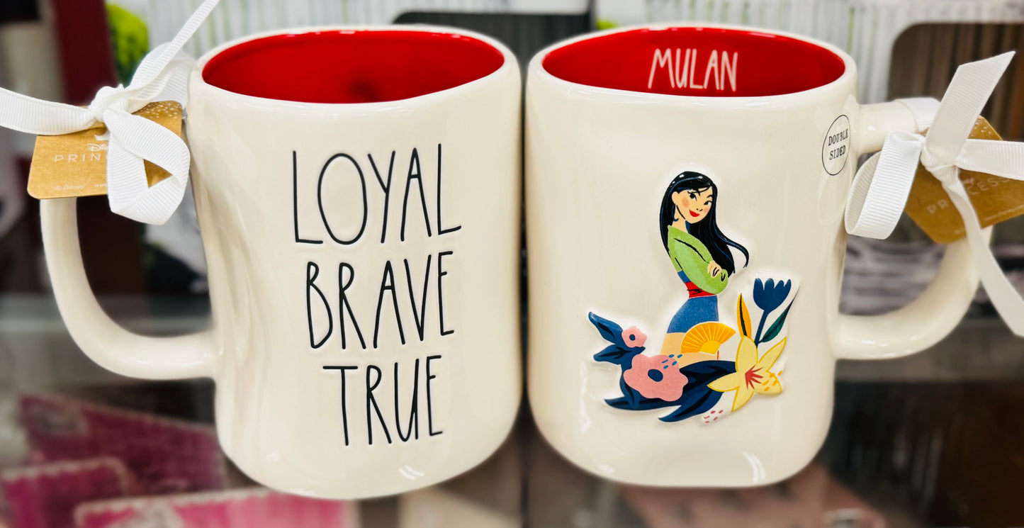 New Rae Dunn x Mulan ceramic coffee mug LOYAL BRAVE TRUE