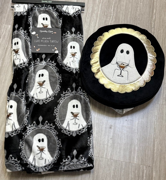 New Halloween espresso martini throw blanket & matching pillow Halloween ghost decor set 50x70 throw