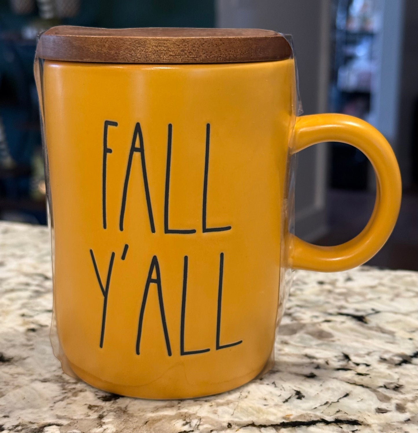 New Rae Dunn fall yellow ceramic coaster top coffee mug FALL Y’ALL