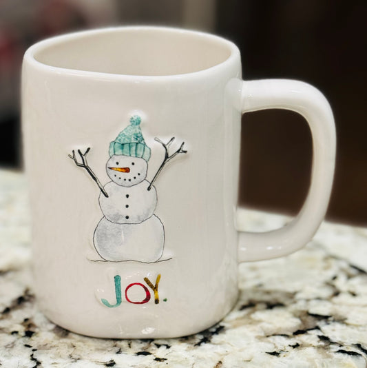 New Rae Dunn white snowman Christmas mug JOY