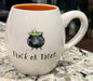 New Rae Dunn white ceramic coffee mug Halloween decor TRICK OR TREAT script font