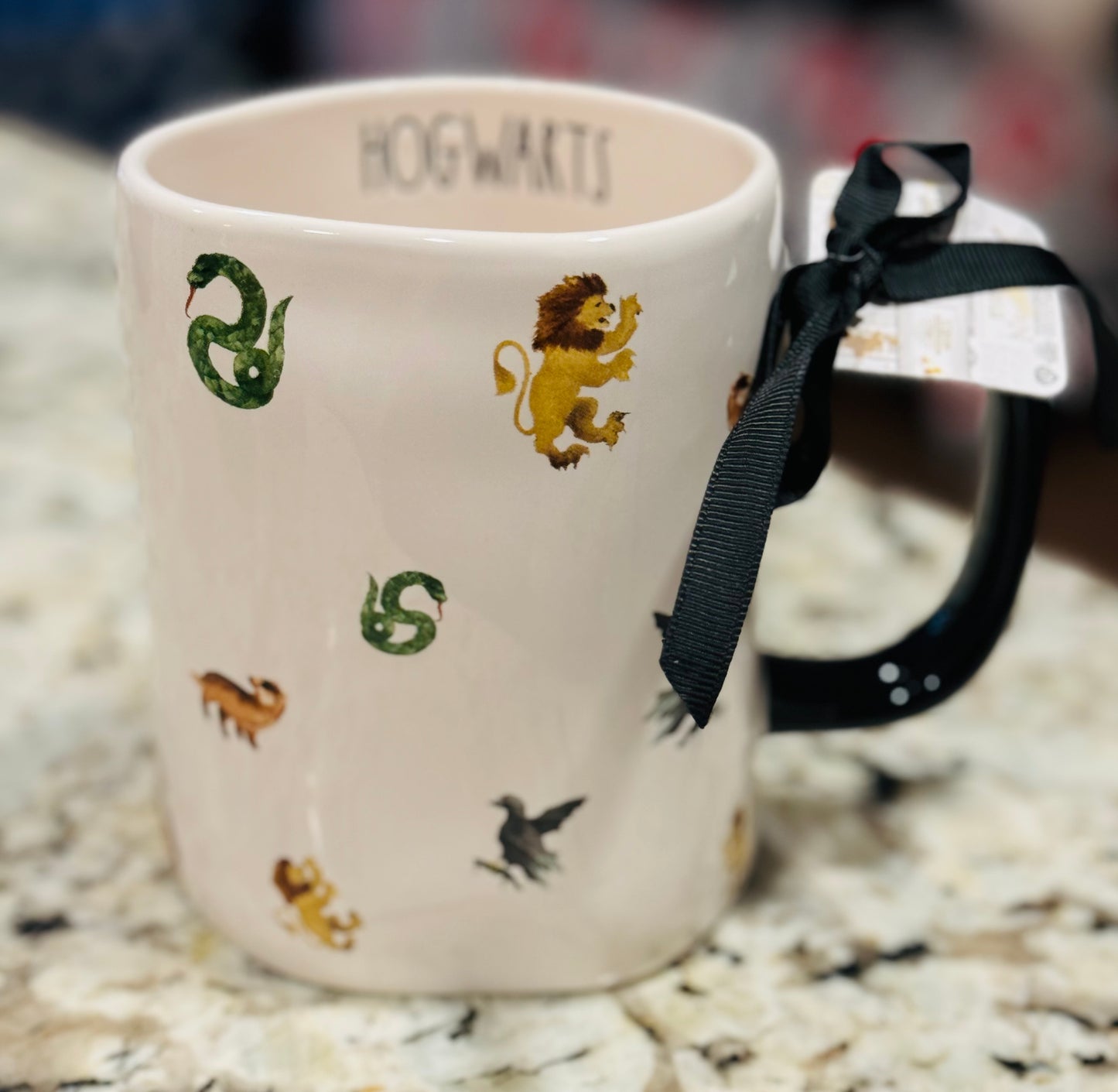 New Rae Dunn x Harry Potter white all over printed ceramic coffee mug HOGWARTS