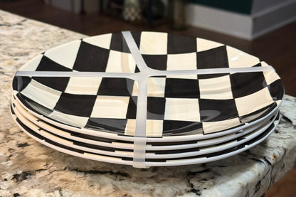 New black and white check 4-piece melamine salad 9.75 plate set