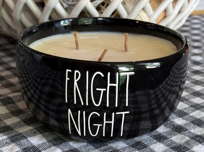 Rae Dunn black iridescent ceramic Halloween decor 3-wick candle FRIGHT NIGHT Old Fashioned Vanilla