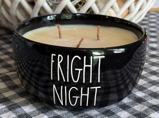 Rae Dunn black iridescent ceramic Halloween decor 3-wick candle FRIGHT NIGHT Old Fashioned Vanilla