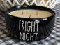 Rae Dunn black iridescent ceramic Halloween decor 3-wick candle FRIGHT NIGHT Old Fashioned Vanilla