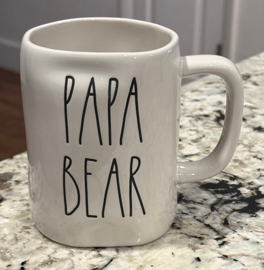 New Rae Dunn white ceramic coffee mug PAPA BEAR