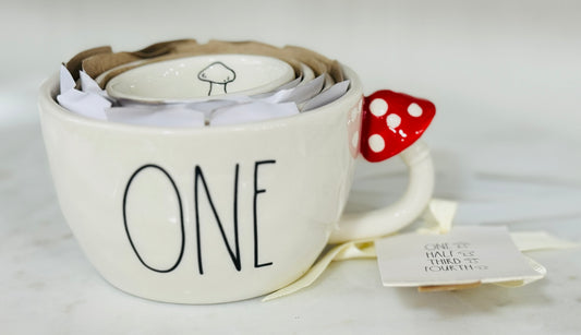 New Release! Rae Dunn white ceramic mushroom 🍄 measuring cup set