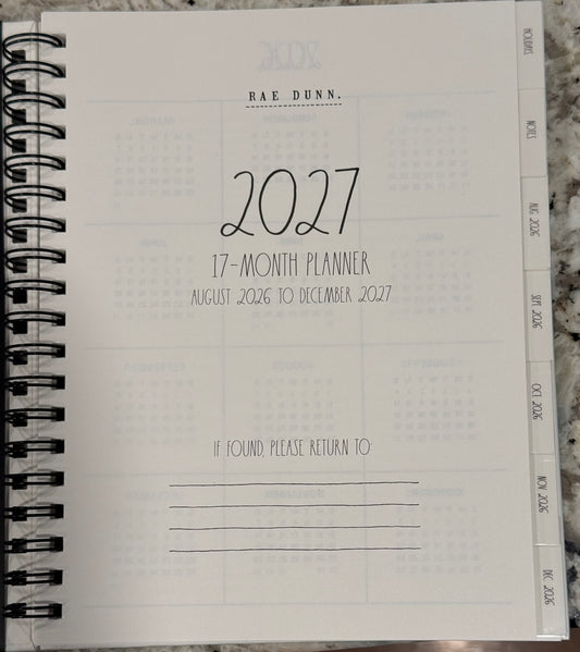 New Rae Dunn 8x10 spiral hardback 2026-2027 Planner-block letters