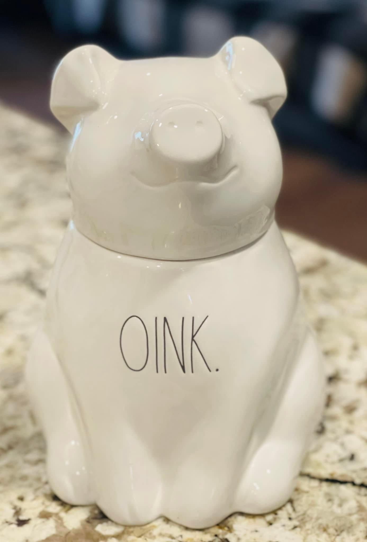 New Rae Dunn white ceramic sitting white ceramic cookie jar OINK