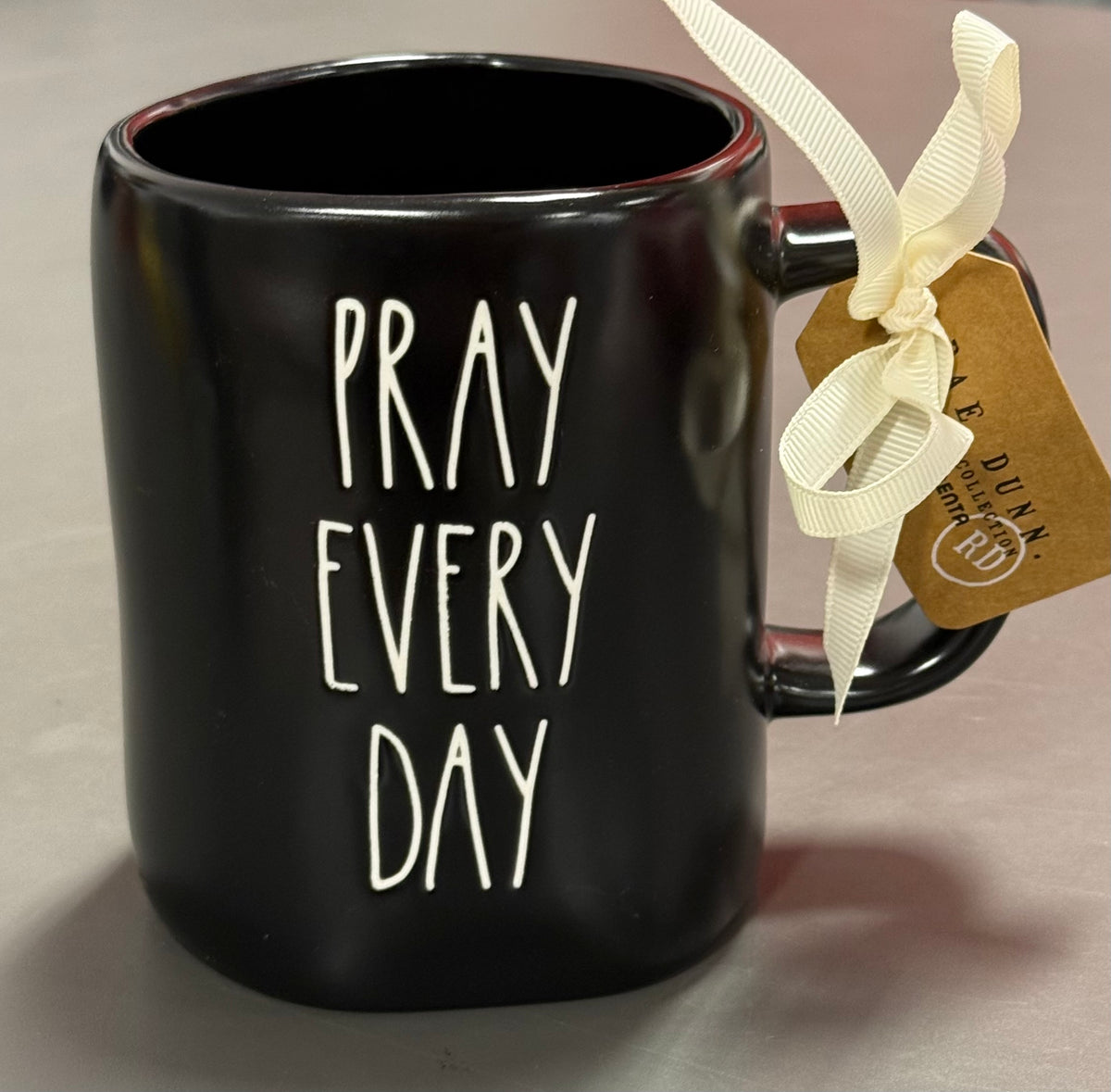 New Rae Dunn black ceramic coffee mug PRAY EVERY DAY