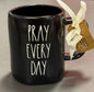 New Rae Dunn black ceramic coffee mug PRAY EVERY DAY