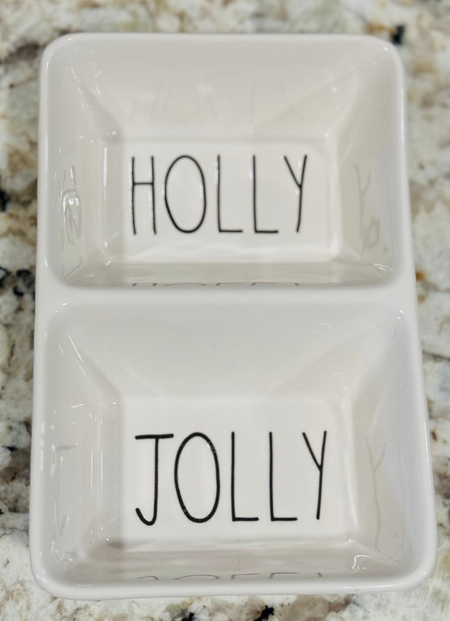 New Rae Dunn white ceramic snack dish-HOLLY/JOLLY