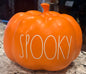 New Rae Dunn orange ceramic Halloween decor 8” pumpkin SPOOKY
