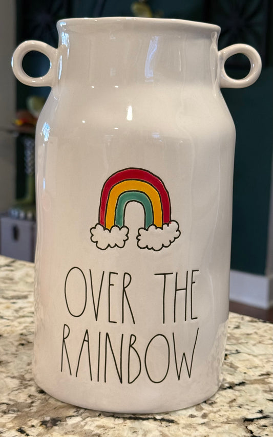 New Rae Dunn ceramic rainbow jug vase 9.5x4.5” OVER THE RAINBOW