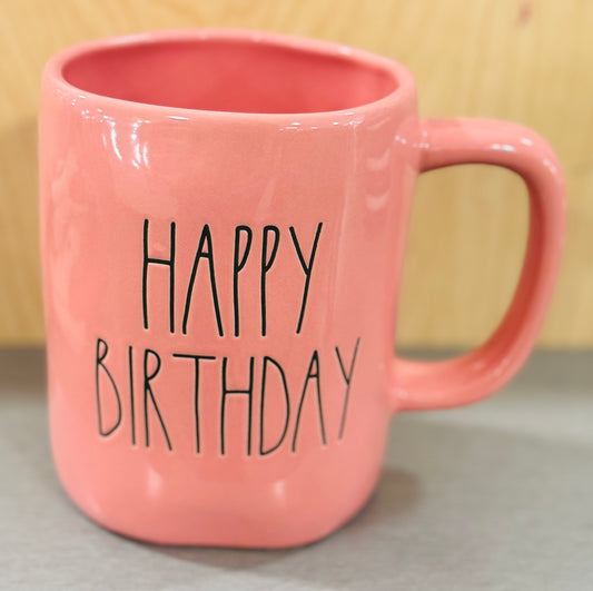 New Rae Dunn pink ceramic coffee mug HAPPY BIRTHDAY