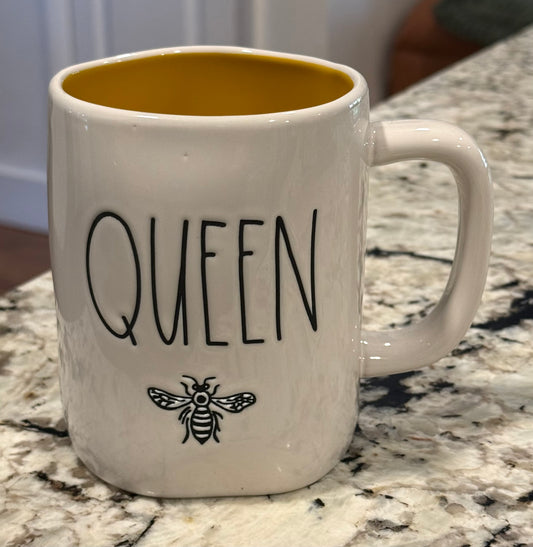 New Rae Dunn white ceramic coffee mug QUEEN BEE