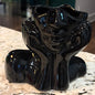 New black iridescent ceramic thinking woman face vase 7x6