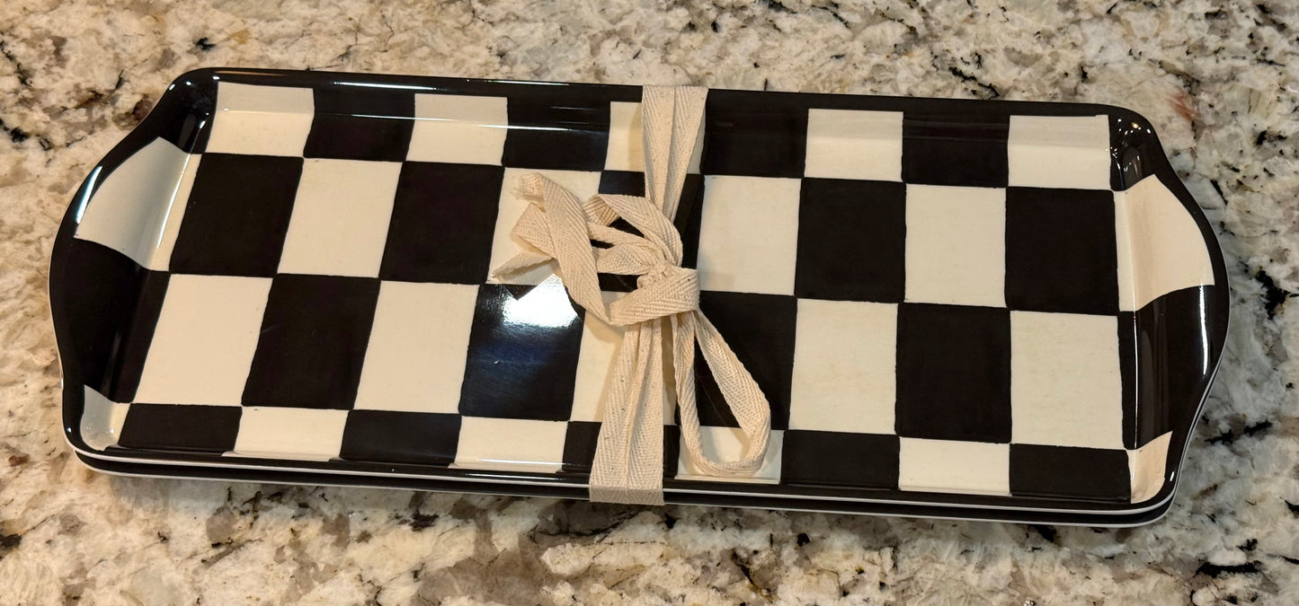 New black and white check melamine 10x5 serving tray set (2)