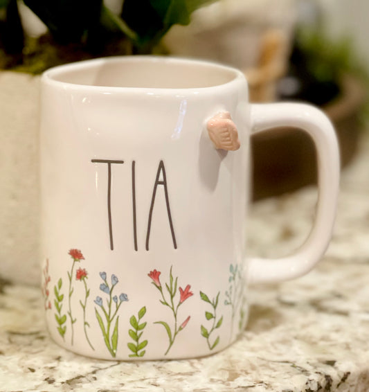 New Rae Dunn white floral ceramic coffee mug TIA