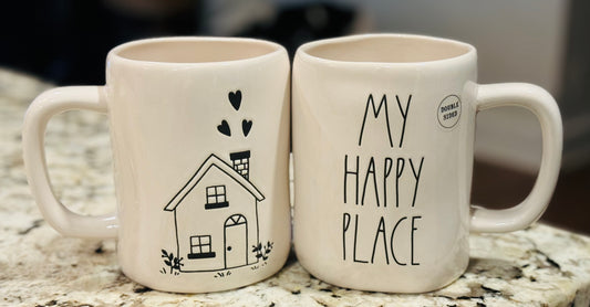 New Rae Dunn white ceramic MY HAPPY PLACE mug