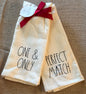 New Rae Dunn 2-piece Valentine kitchen dish towel set ONE & ONLY & PERFECT MATCH