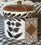 New brown floral Made in India ceramic 5” canister wood lid