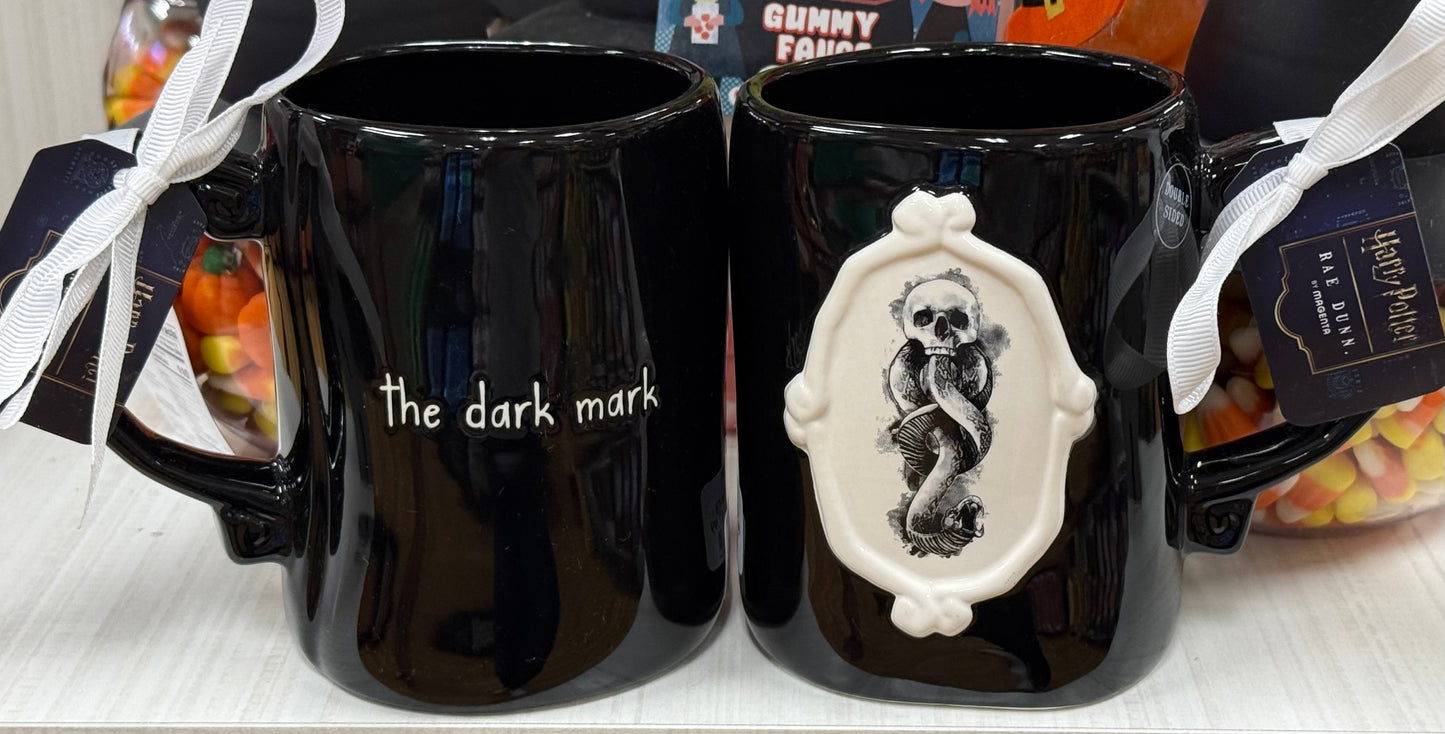 New Rae Dunn x Harry Potter  black iridescent ceramic coffee mug THE DARK MARK