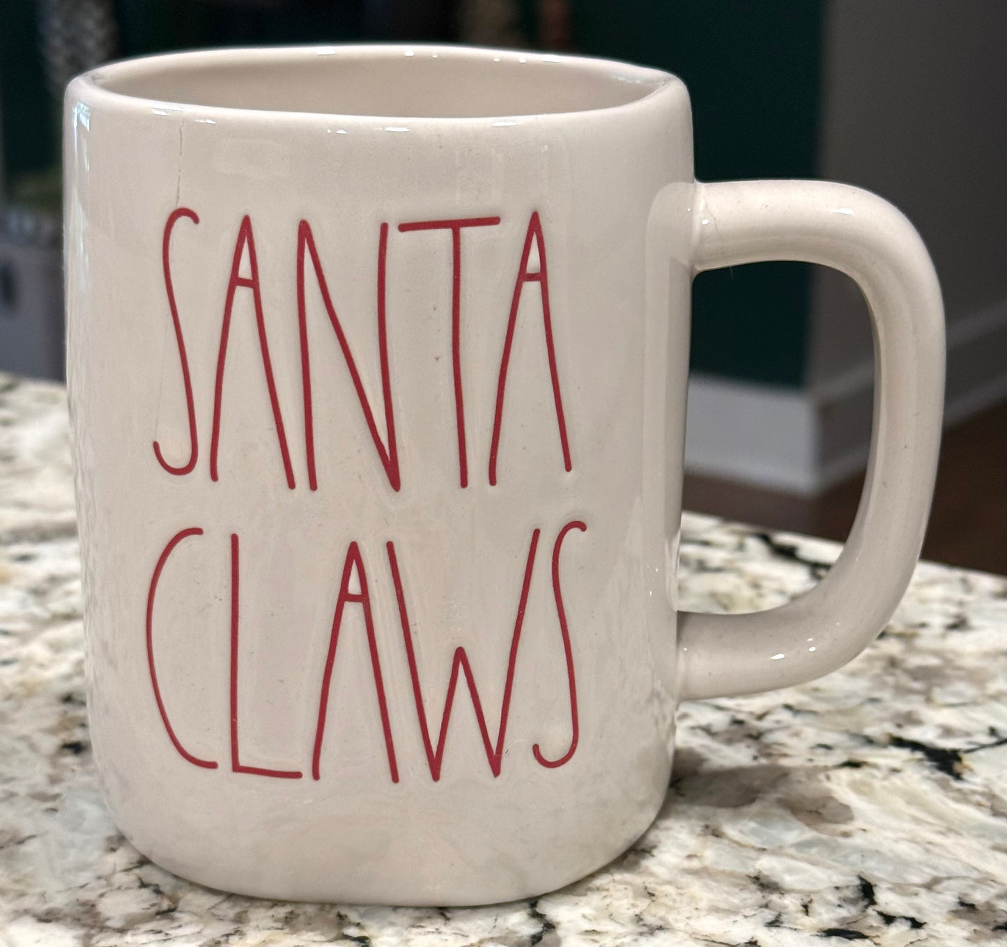 New Rae Dunn white ceramic Christmas decor coffee mug SANTA CLAWS