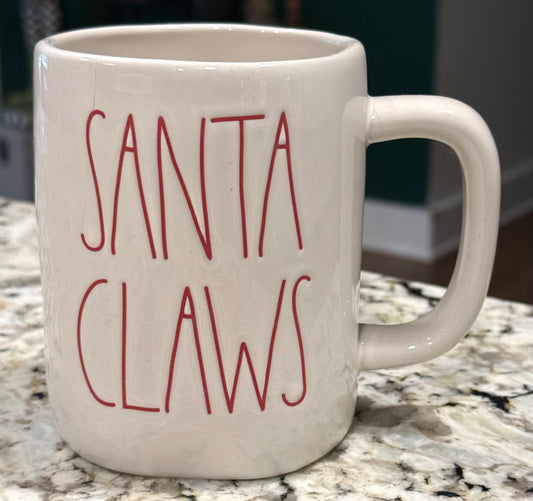 New Rae Dunn white ceramic Christmas decor coffee mug SANTA CLAWS