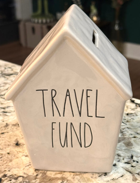 New Rae Dunn white ceramic TRAVEL FUND piggy bank