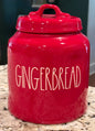 New Rae Dunn 8” red ceramic GINGERBREAD Christmas cookie jar canister