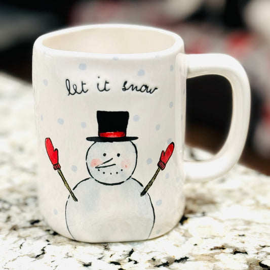 New Rae Dunn white ceramic snowman ⛄️ coffee mug decor LET IT SNOW