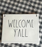 New Rae Dunn white ceramic hanging wall sign WELCOME Y’ALL